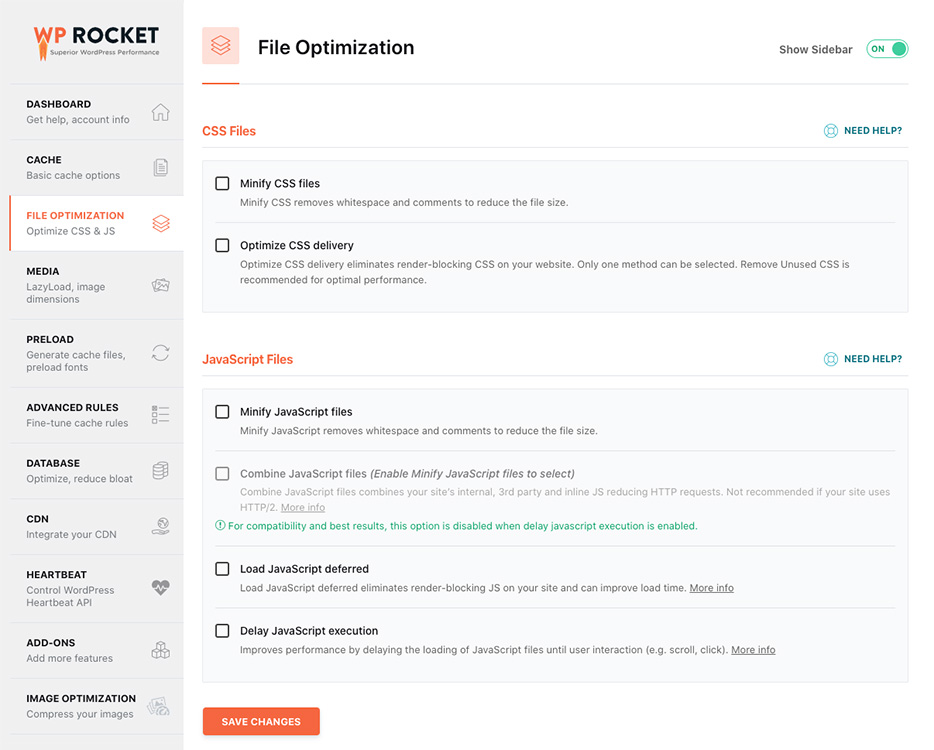 WP Rocket for Elementor optimization settings